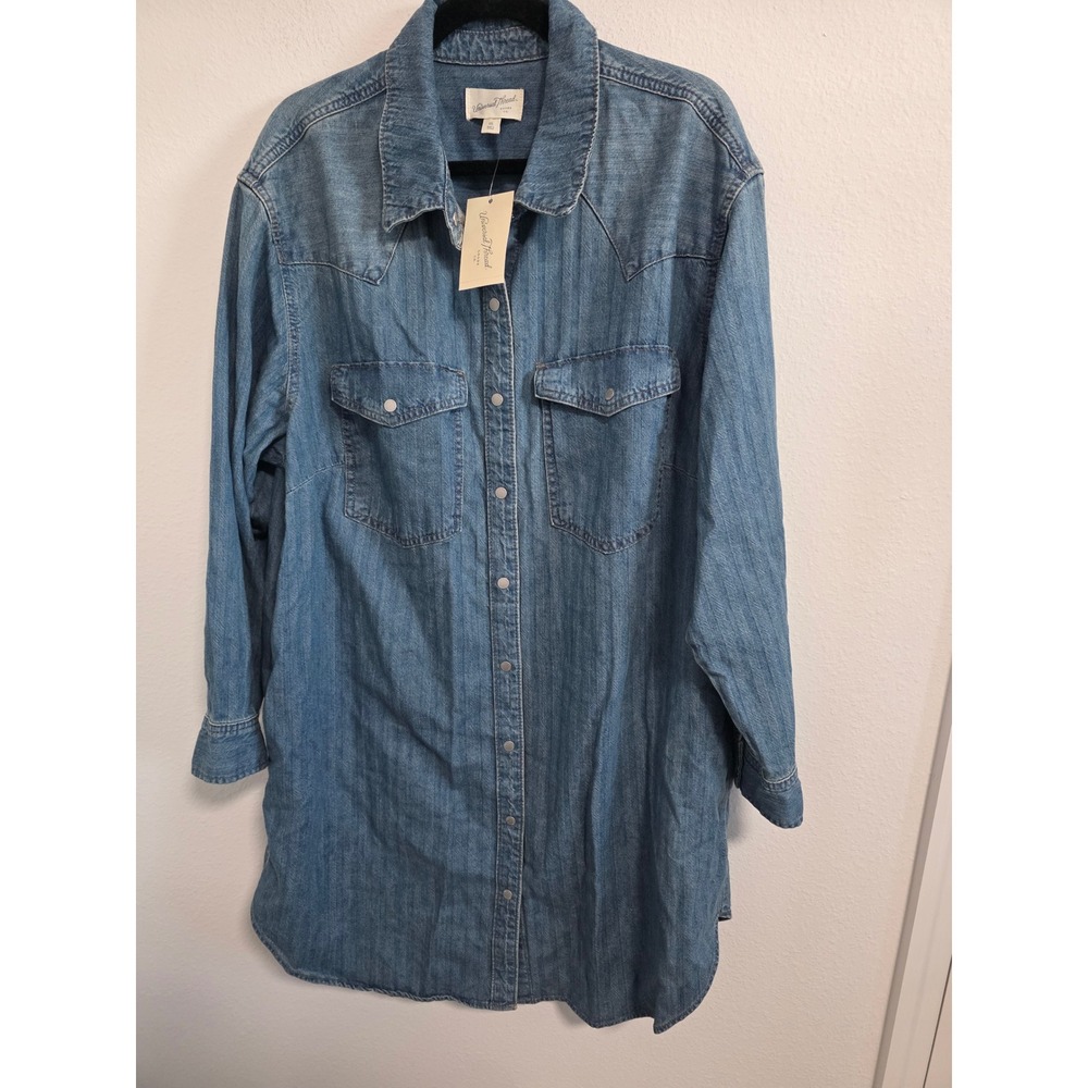 Universal Thread Womens XXL Blue Denim Western Snap Herringbone Shirt Dress